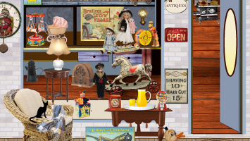 Collage depicting antique objects in a living room