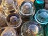 Blue and brown antique glass jar lids