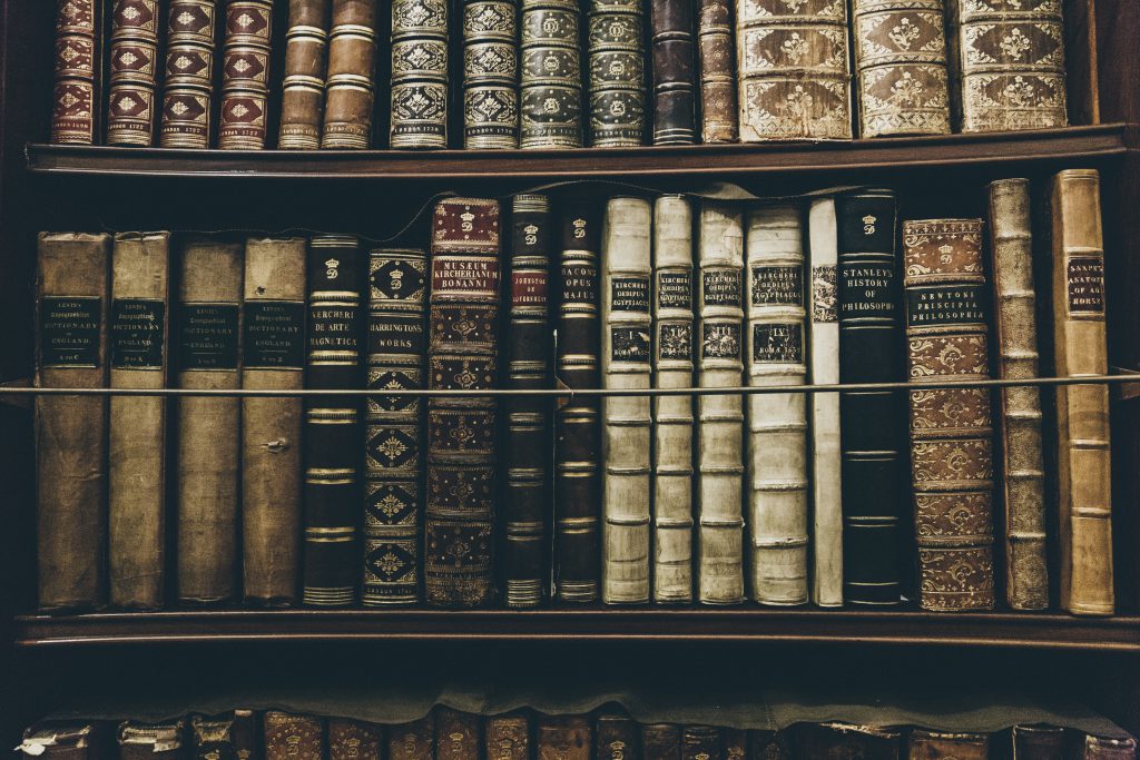 Antique books on a shelf